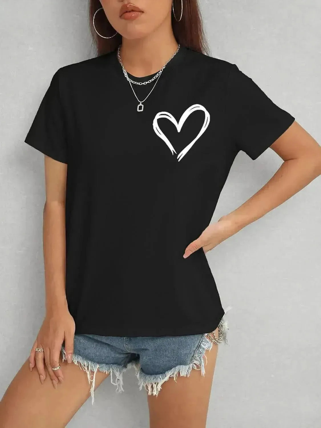 Heart Round Neck Short Sleeve T-Shirt - Bad Moms Club