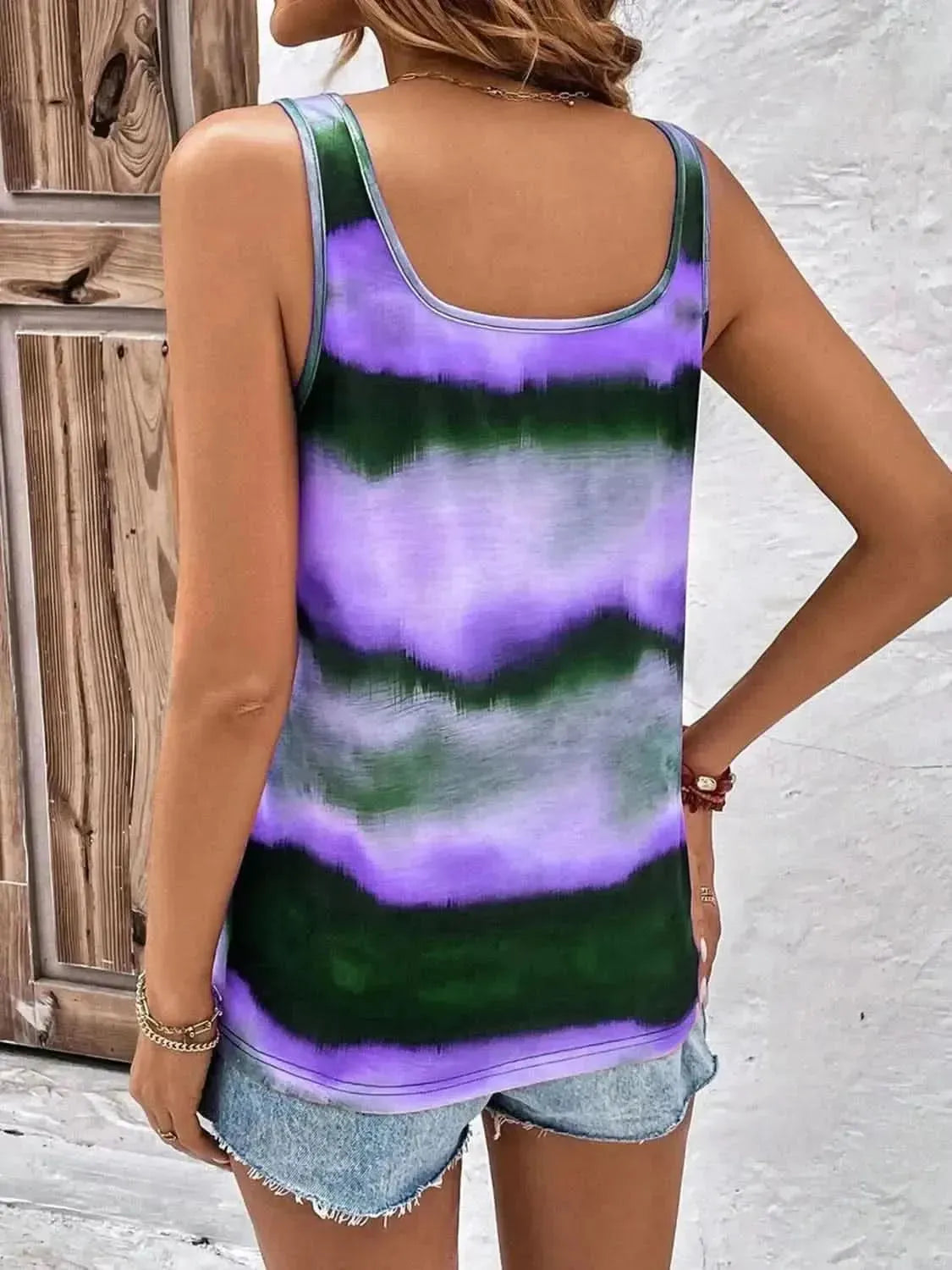 Tie-Dye Scoop Neck Wide Strap Tank - Bad Moms Club
