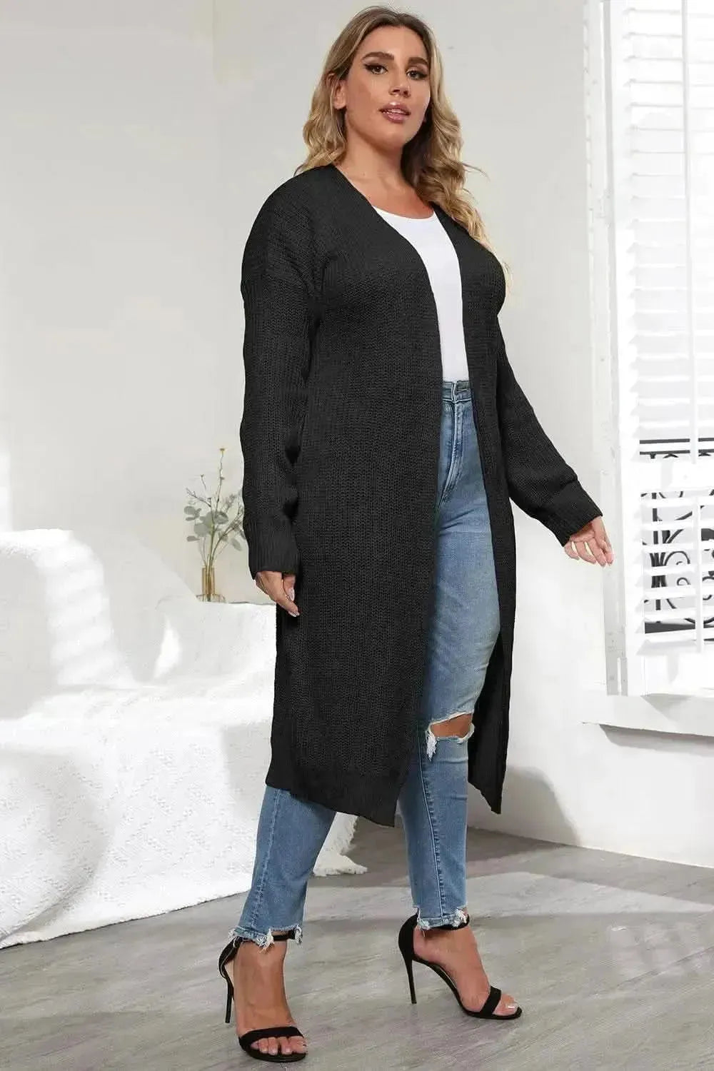 Plus Size Open Front Long Sleeve Cardigan - Bad Moms Club