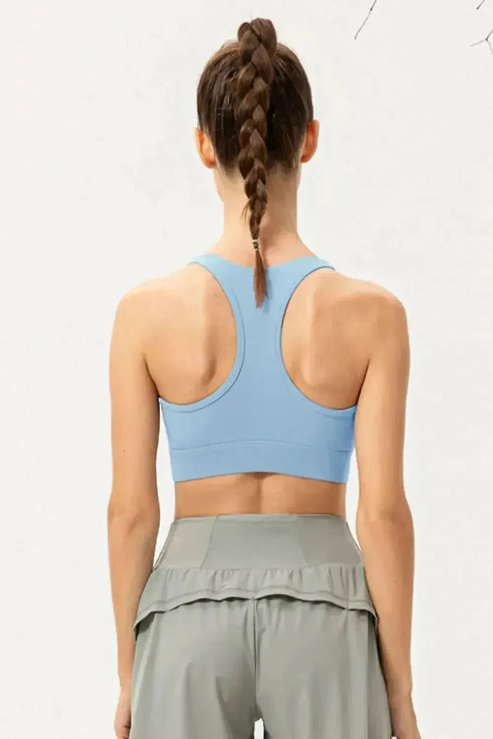 Zip-Up Round Neck Sports Bra - Bad Moms Club