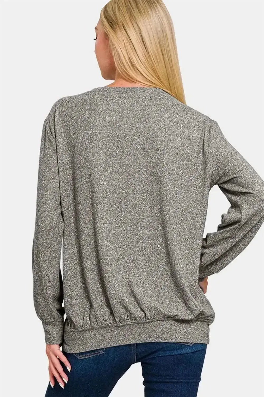 Zenana Full Size Melange Round Neck Top - Bad Moms Club
