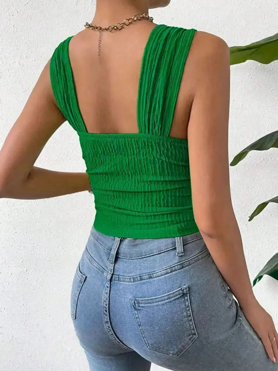 Textured Square Neck Wide Strap Tank - Bad Moms Club