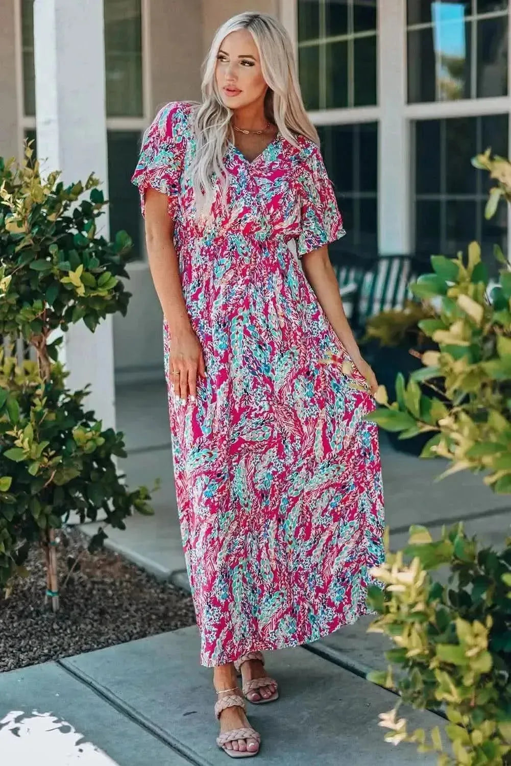 Multicolored V-Neck Maxi Dress - Bad Moms Club