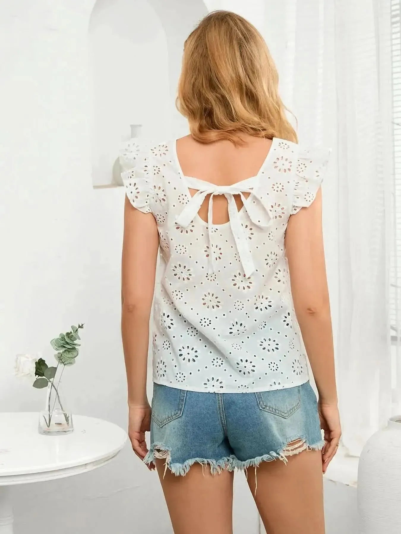 Tie Back V-Neck Eyelet Top - Bad Moms Club
