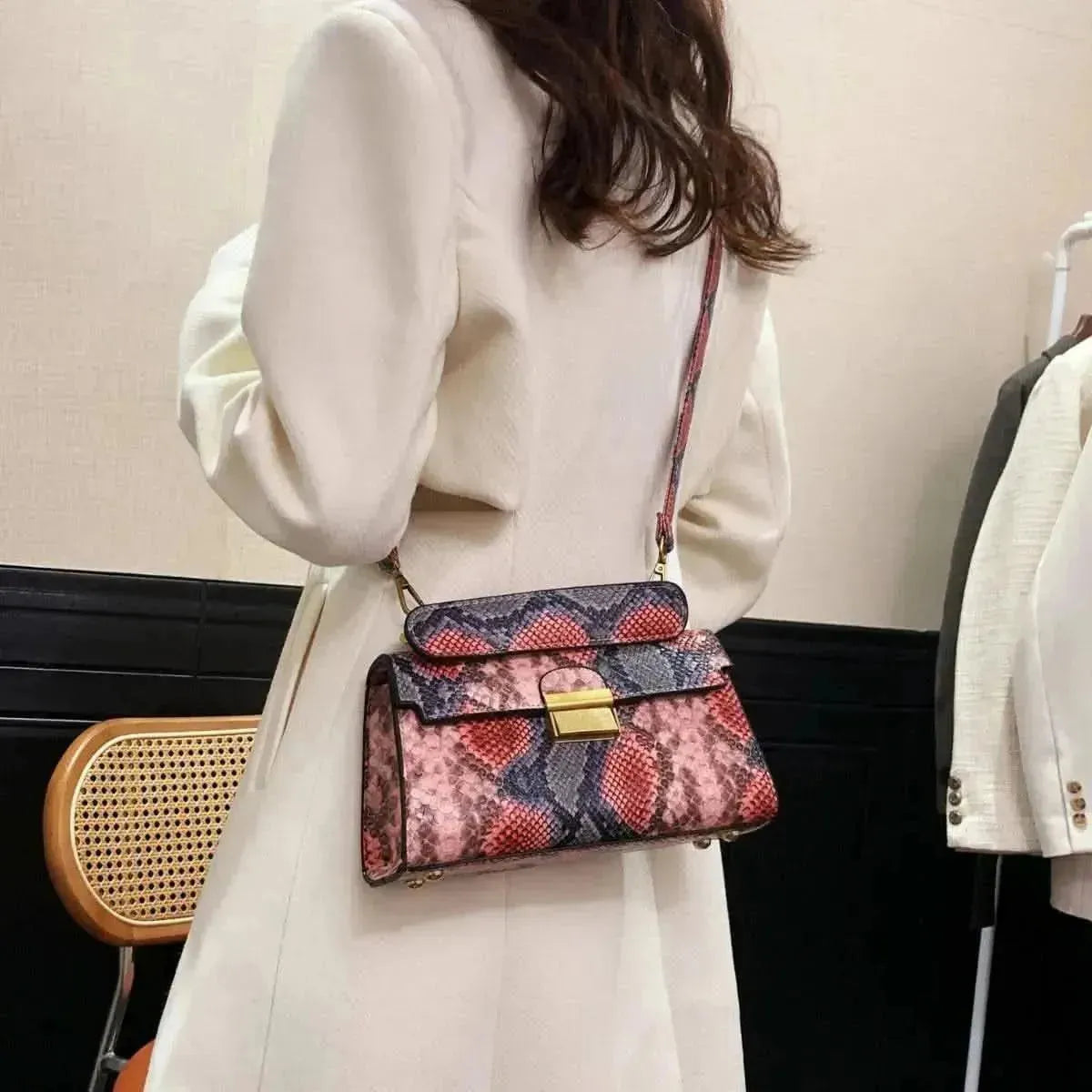 PU Leather Snakeskin Print Crossbody Bag - Bad Moms Club