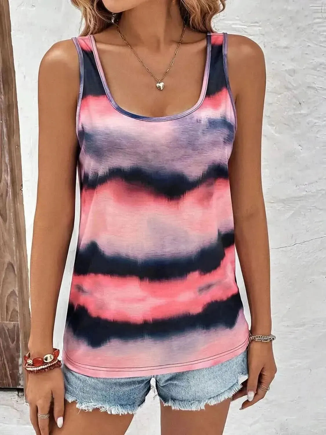 Tie-Dye Scoop Neck Wide Strap Tank - Bad Moms Club