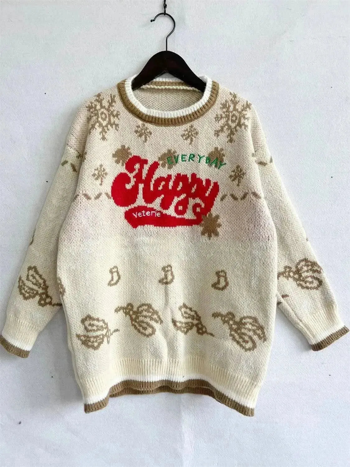 HAPPY Round Neck Long Sleeve Sweater - Bad Moms Club