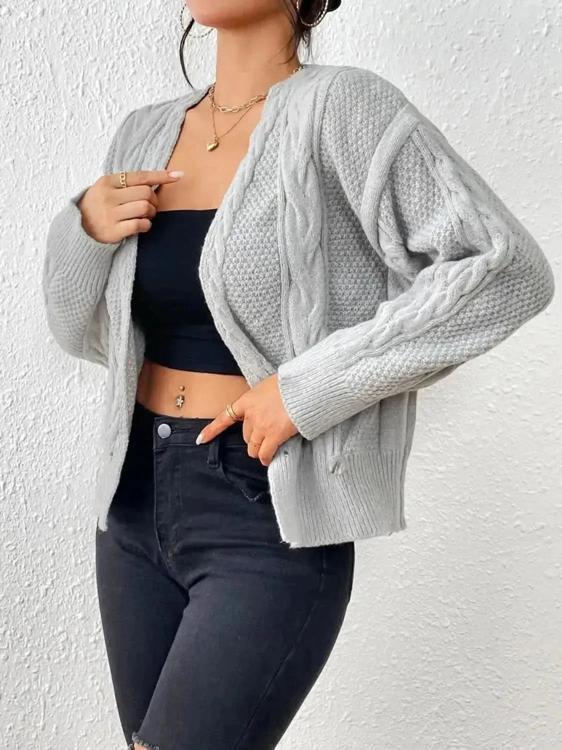 Cable-Knit Open Front Cardigan - Bad Moms Club