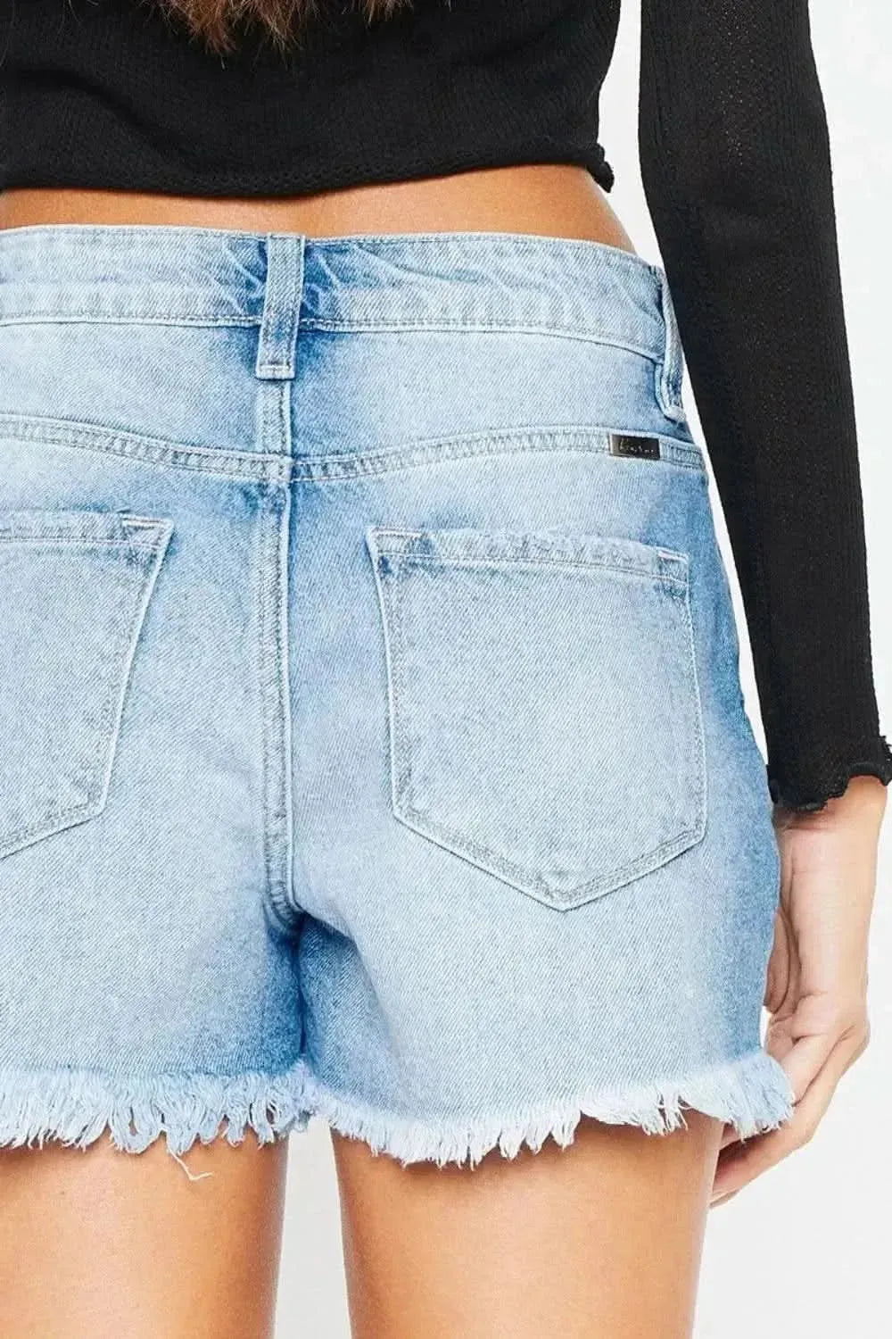Kancan High Waist Frayed Denim Shorts - Bad Moms Club