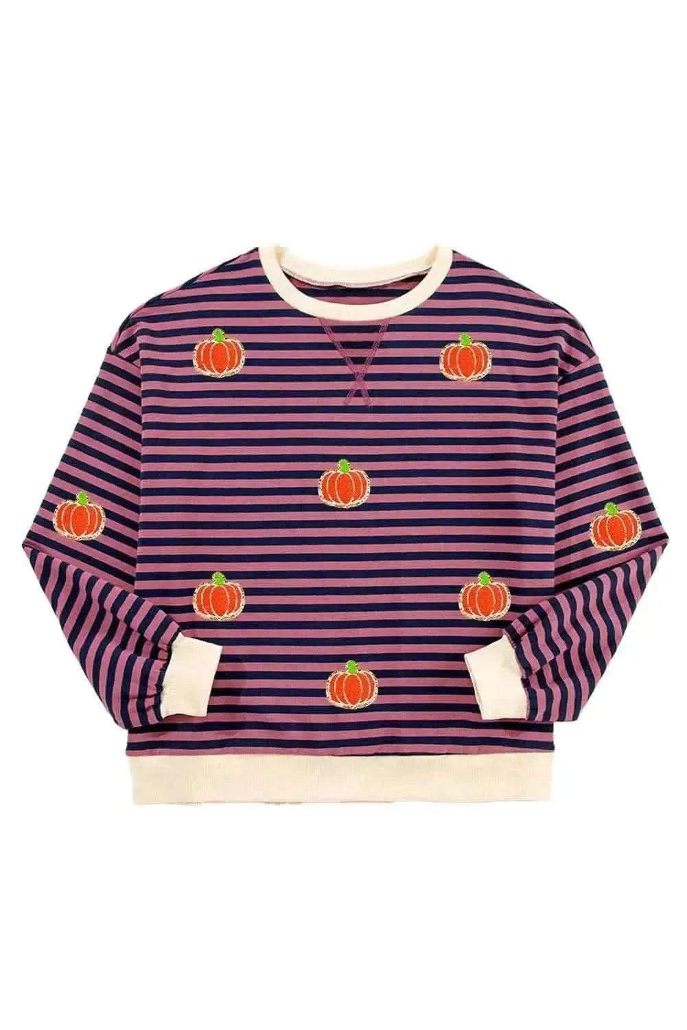 Pumpkin Striped Long Sleeve Sweatshirt - Bad Moms Club