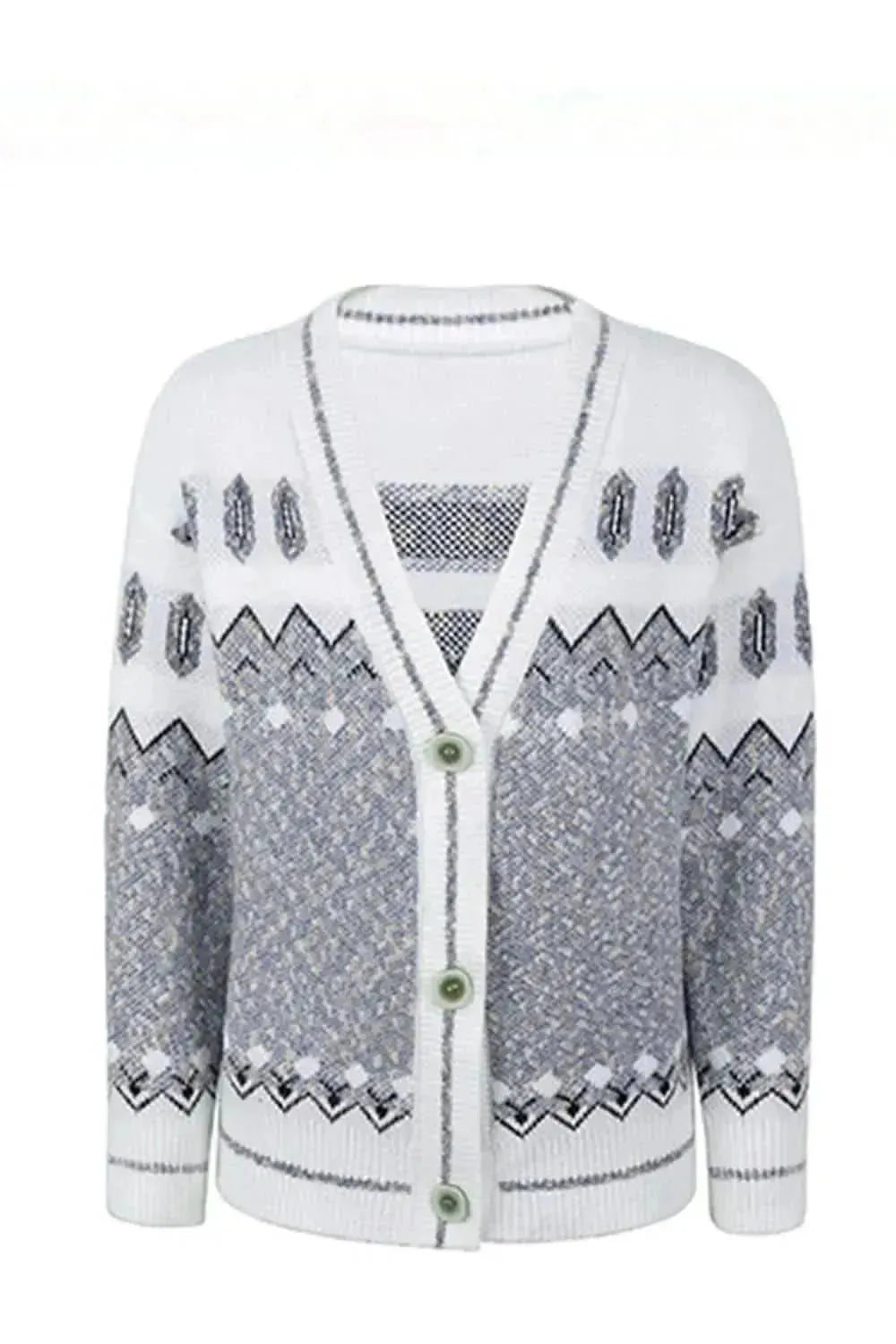 Printed V-Neck Buttoned Cardigan - Bad Moms Club