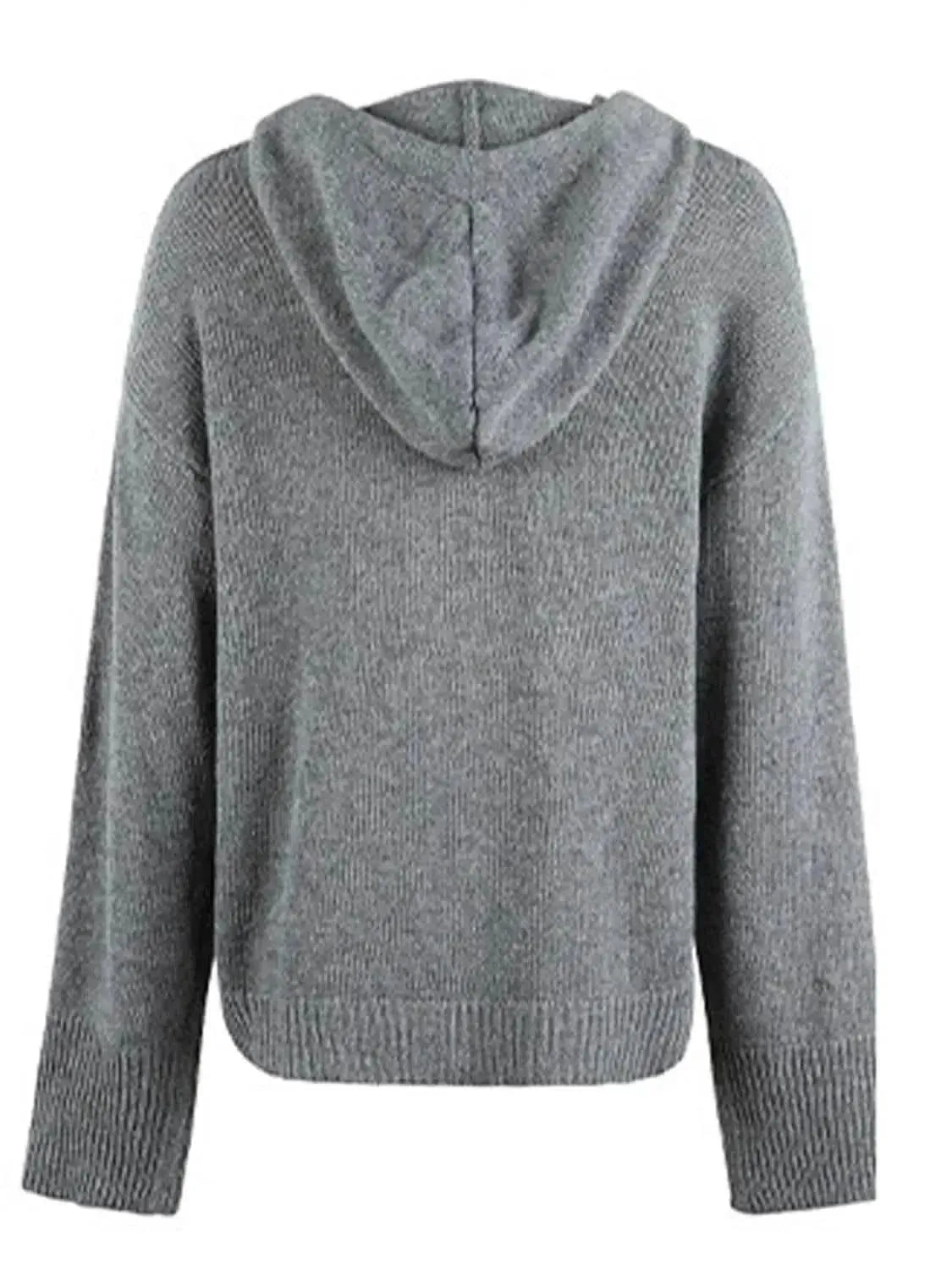 Drawstring Button Up Hooded Cardigan - Bad Moms Club