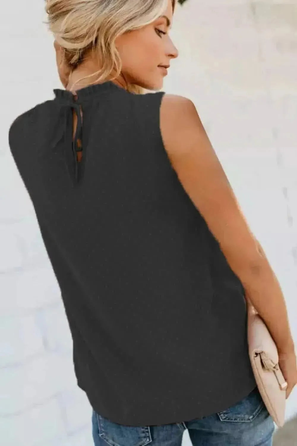 Smocked Tie Back Frill Trim Tank - Bad Moms Club