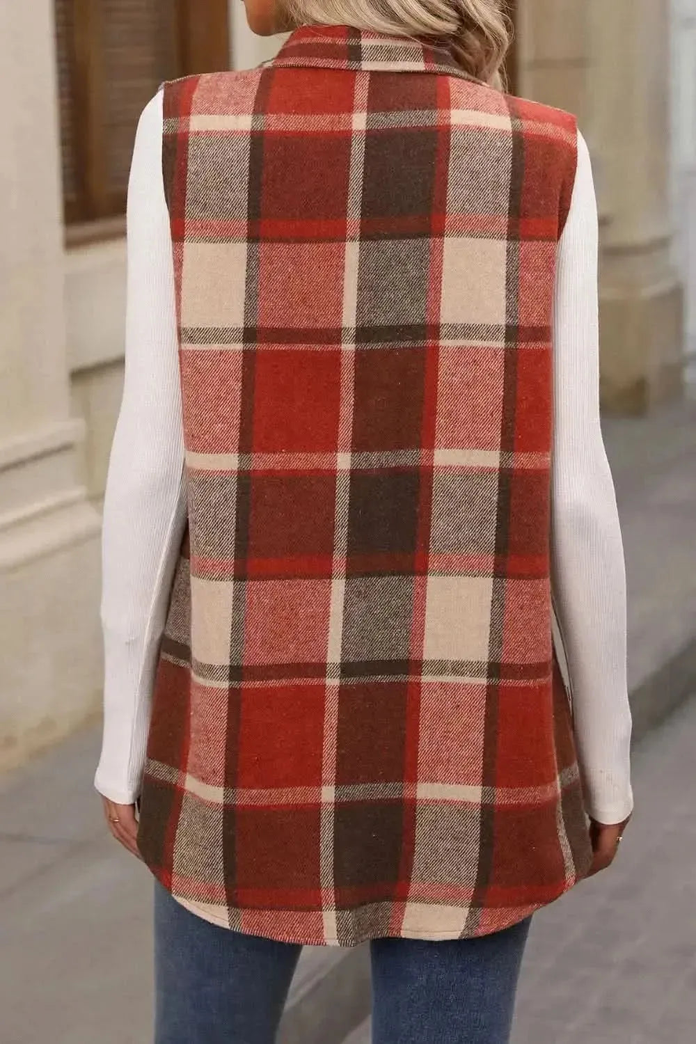 Plaid Button Up Vest Coat - Bad Moms Club