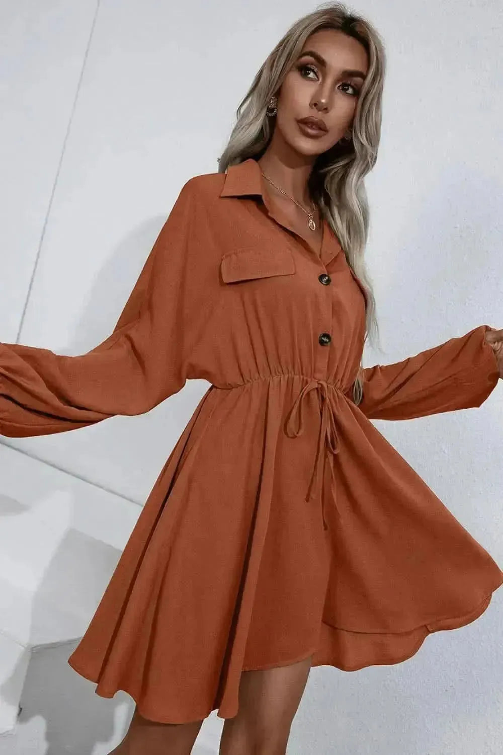 Ivy Lane Collared Tie Waist Button Up Shirt Dress - Bad Moms Club
