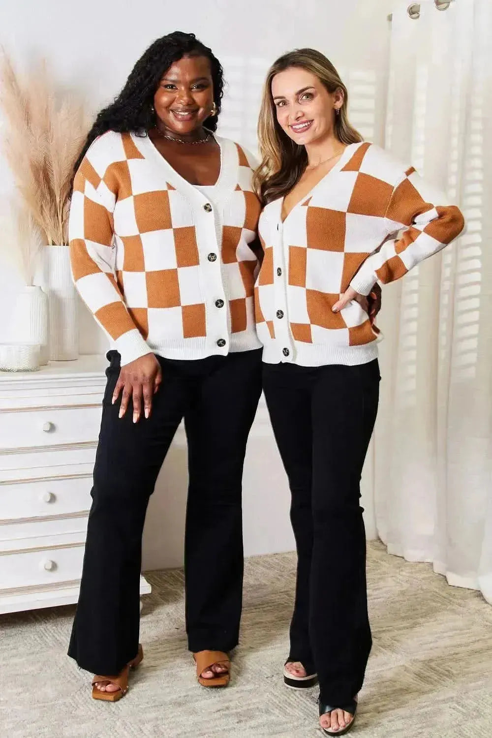 Double Take Button-Up V-Neck Dropped Shoulder Cardigan - Bad Moms Club