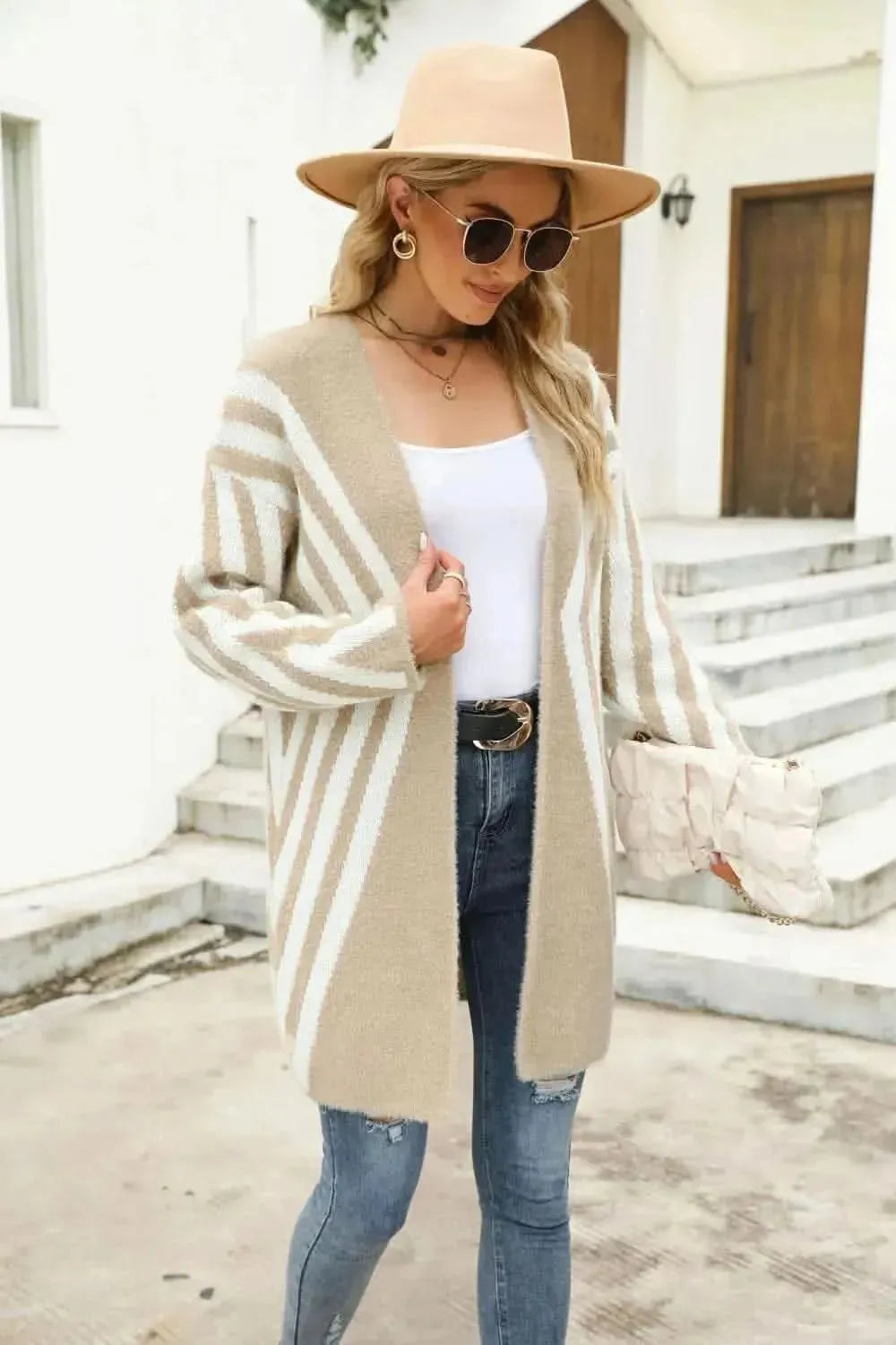 Woven Right Two-Tone Open Front Fuzzy Longline Cardigan - Bad Moms Club