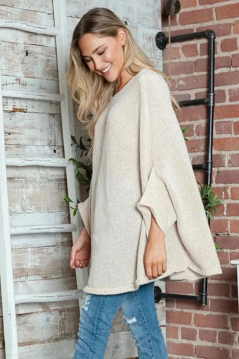 Round Neck Batwing Sleeve Sweater - Bad Moms Club