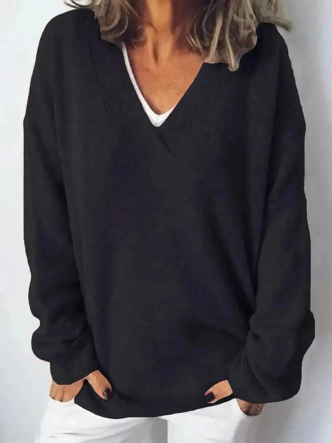 V-Neck Dropped Shoulder Sweater - Bad Moms Club
