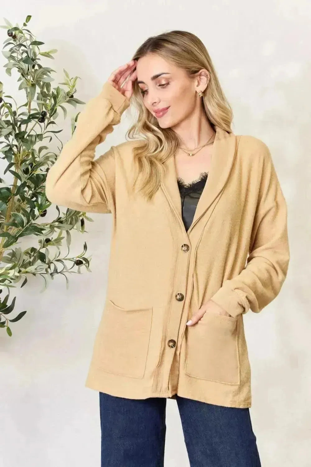 Heimish Full Size Button Up Long Sleeve Cardigan - Bad Moms Club