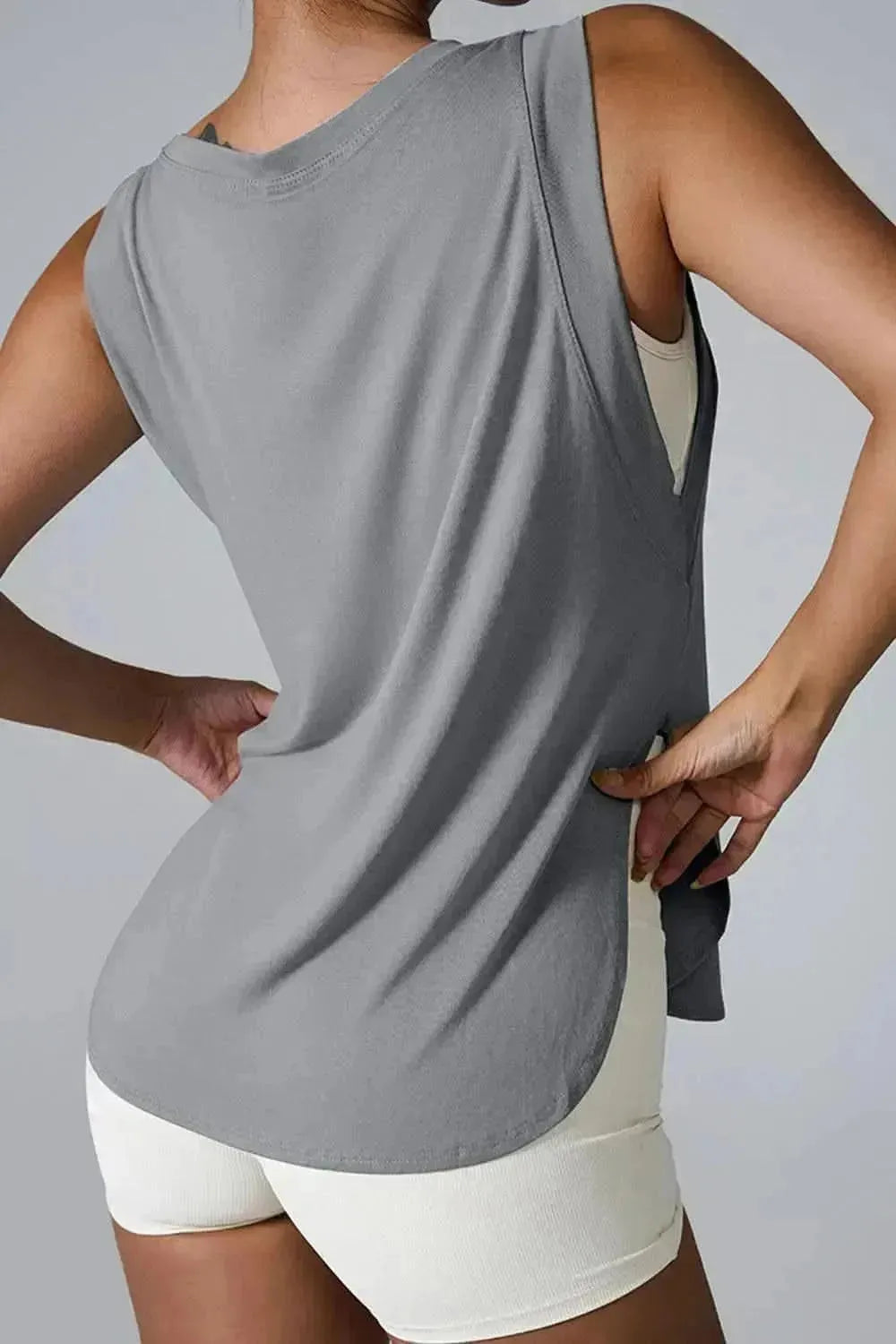 Slit Round Neck Active Tank - Bad Moms Club