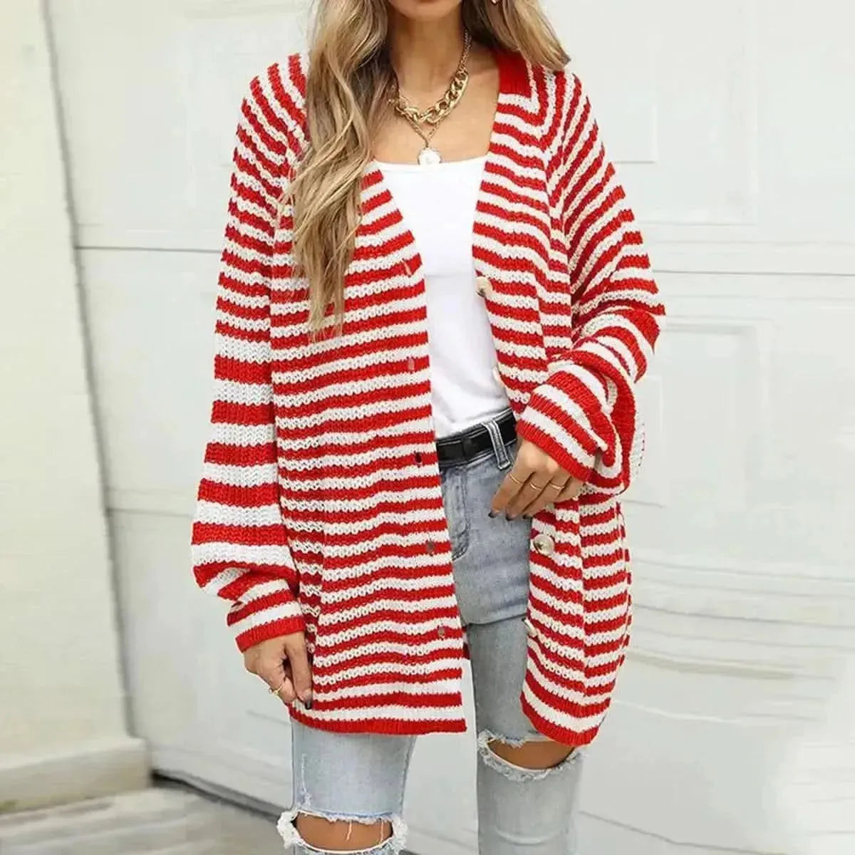 Striped Button Down Long Sleeve Cardigan - Bad Moms Club