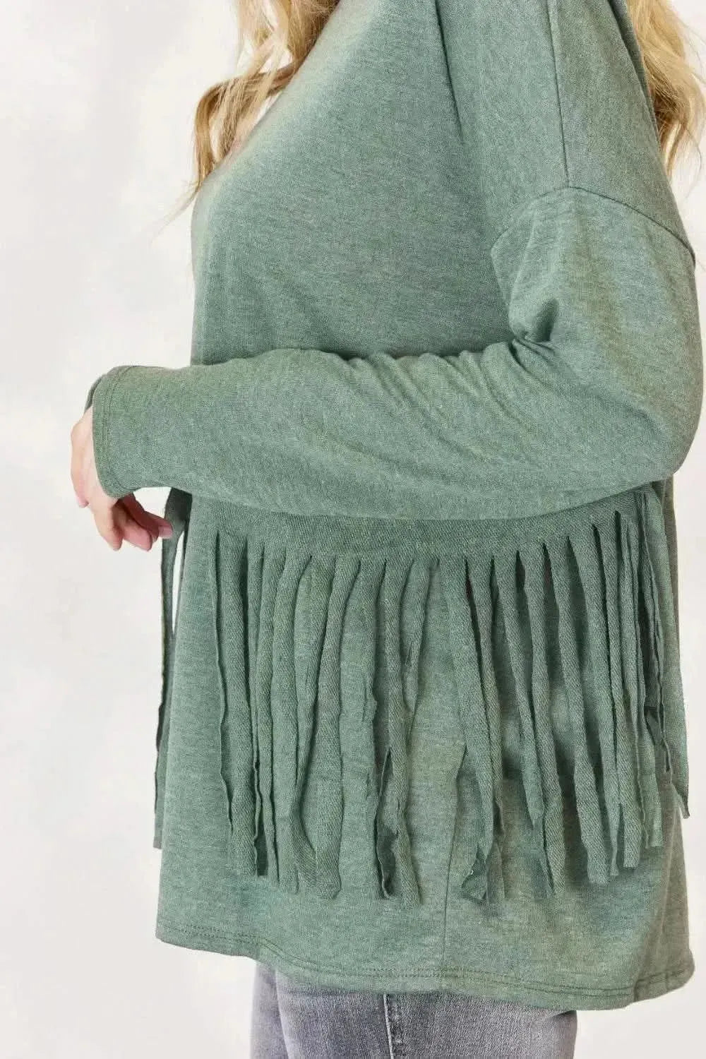 Celeste Full Size Fringe Detail Long Sleeve Top - Bad Moms Club