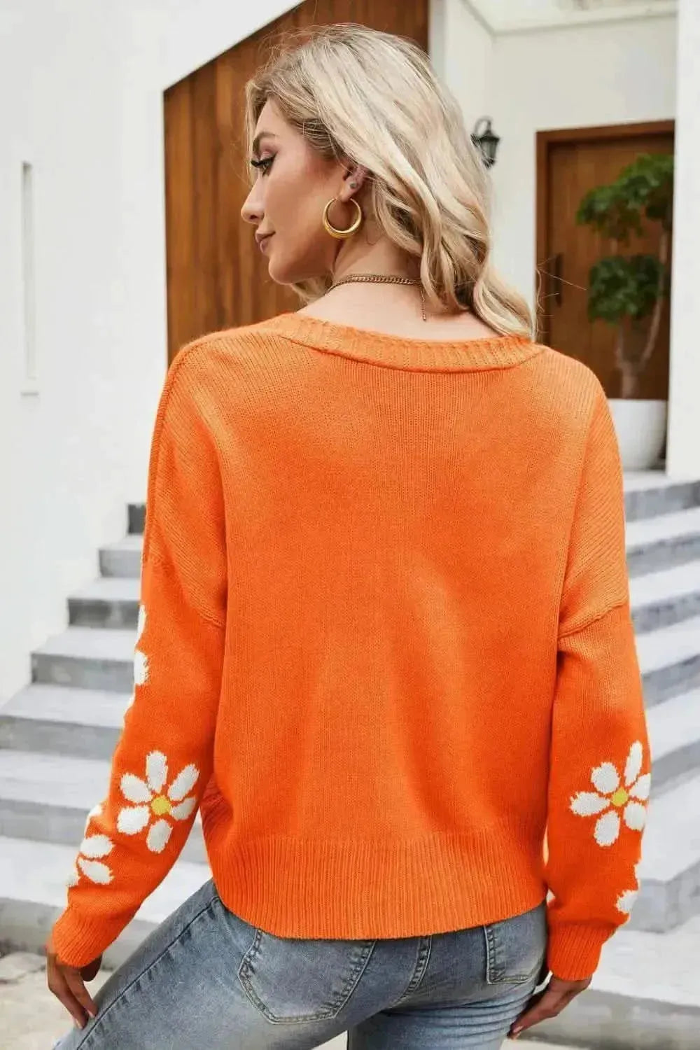Floral Ribbed Trim Drop Shoulder Cardigan - Bad Moms Club