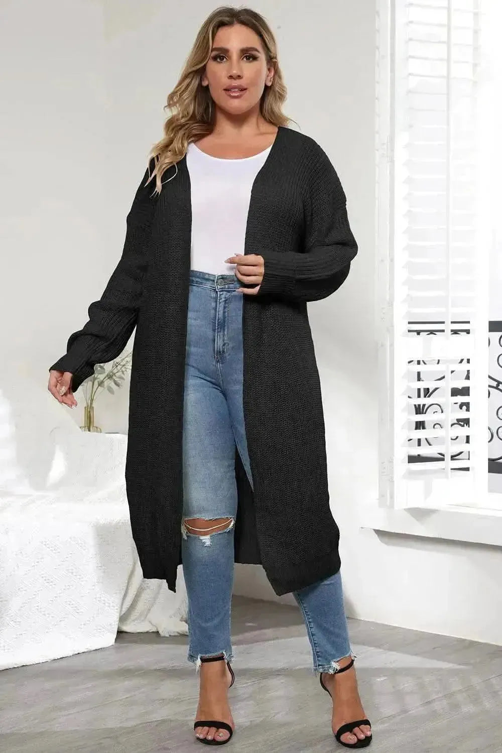 Plus Size Open Front Long Sleeve Cardigan - Bad Moms Club