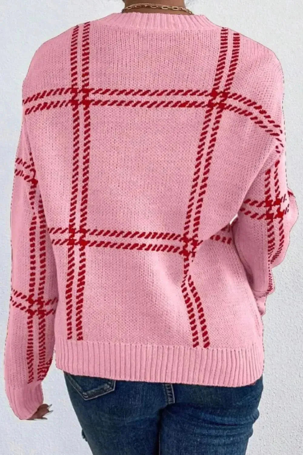 Contrast Round Neck Long Sleeve Sweater - Bad Moms Club