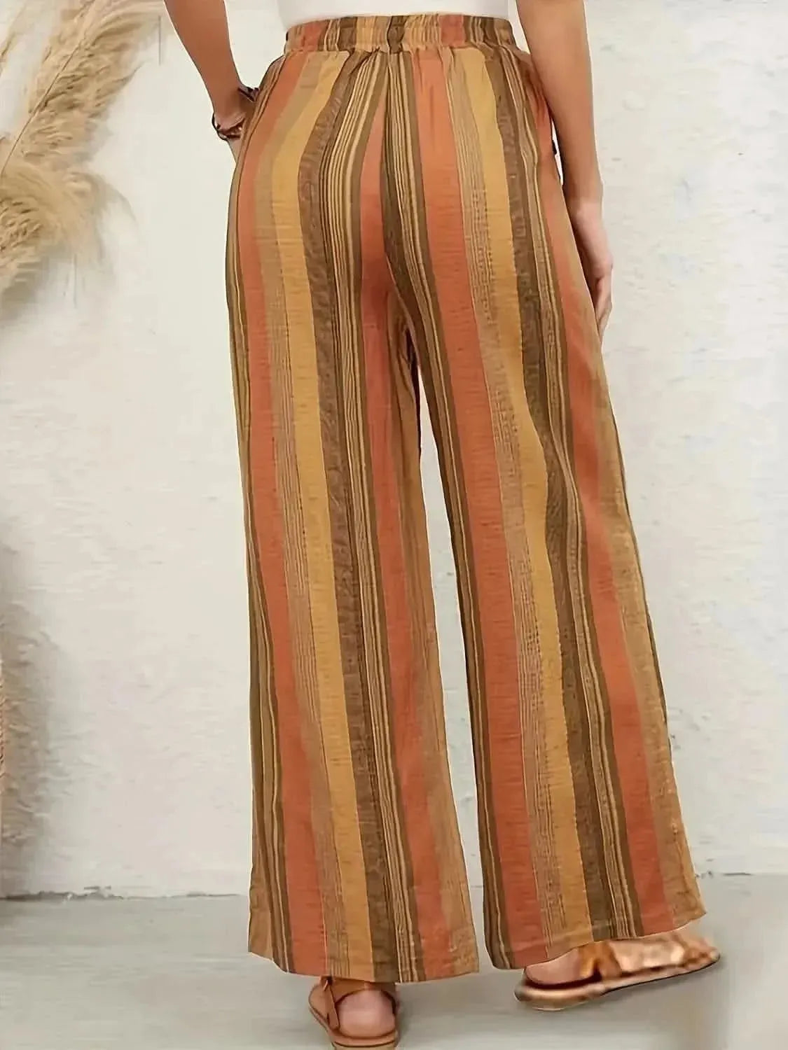 Full Size Drawstring Striped Wide Leg Pants - Bad Moms Club