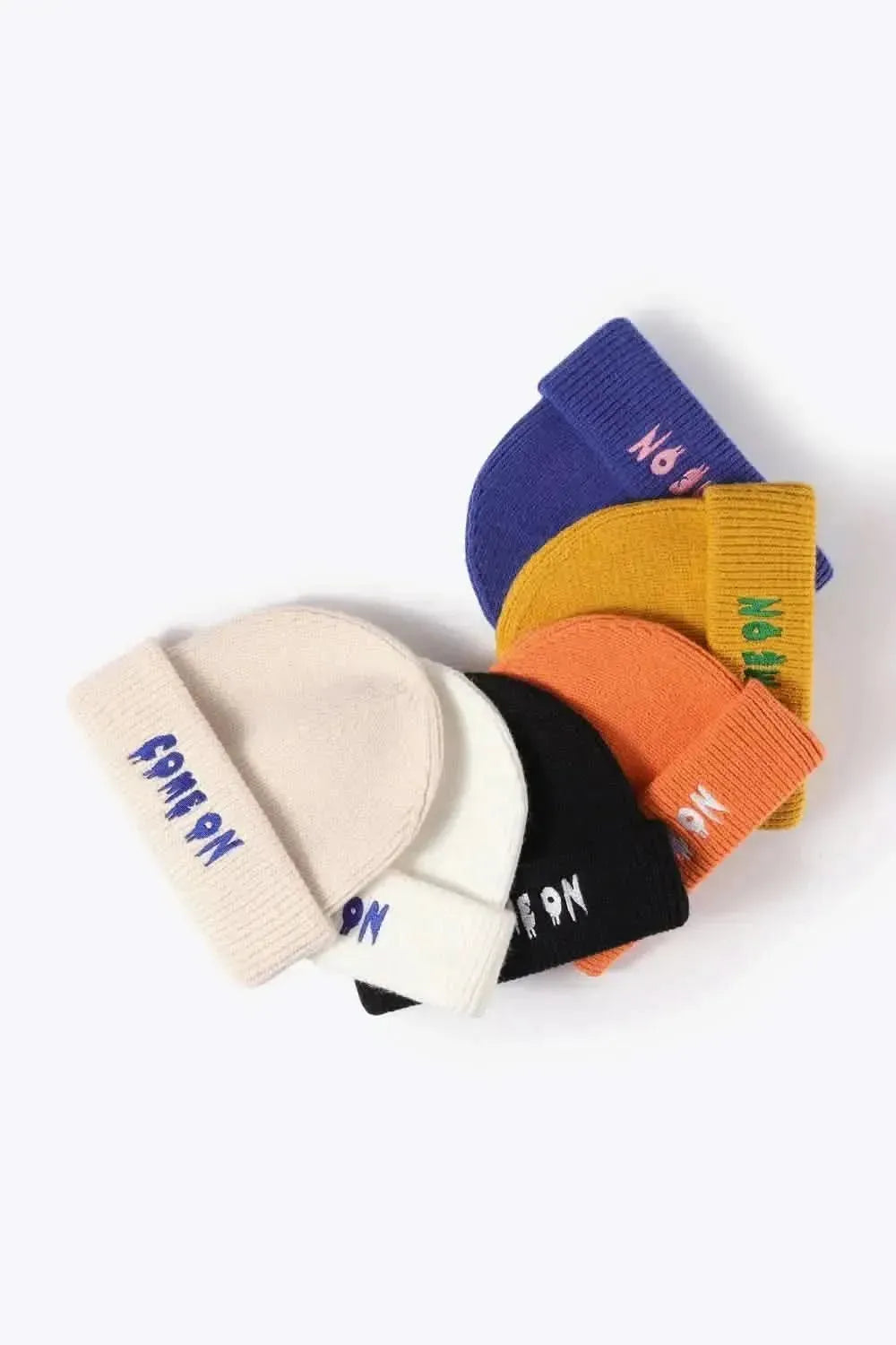 COME ON Embroidered Cuff Knit Beanie - Bad Moms Club