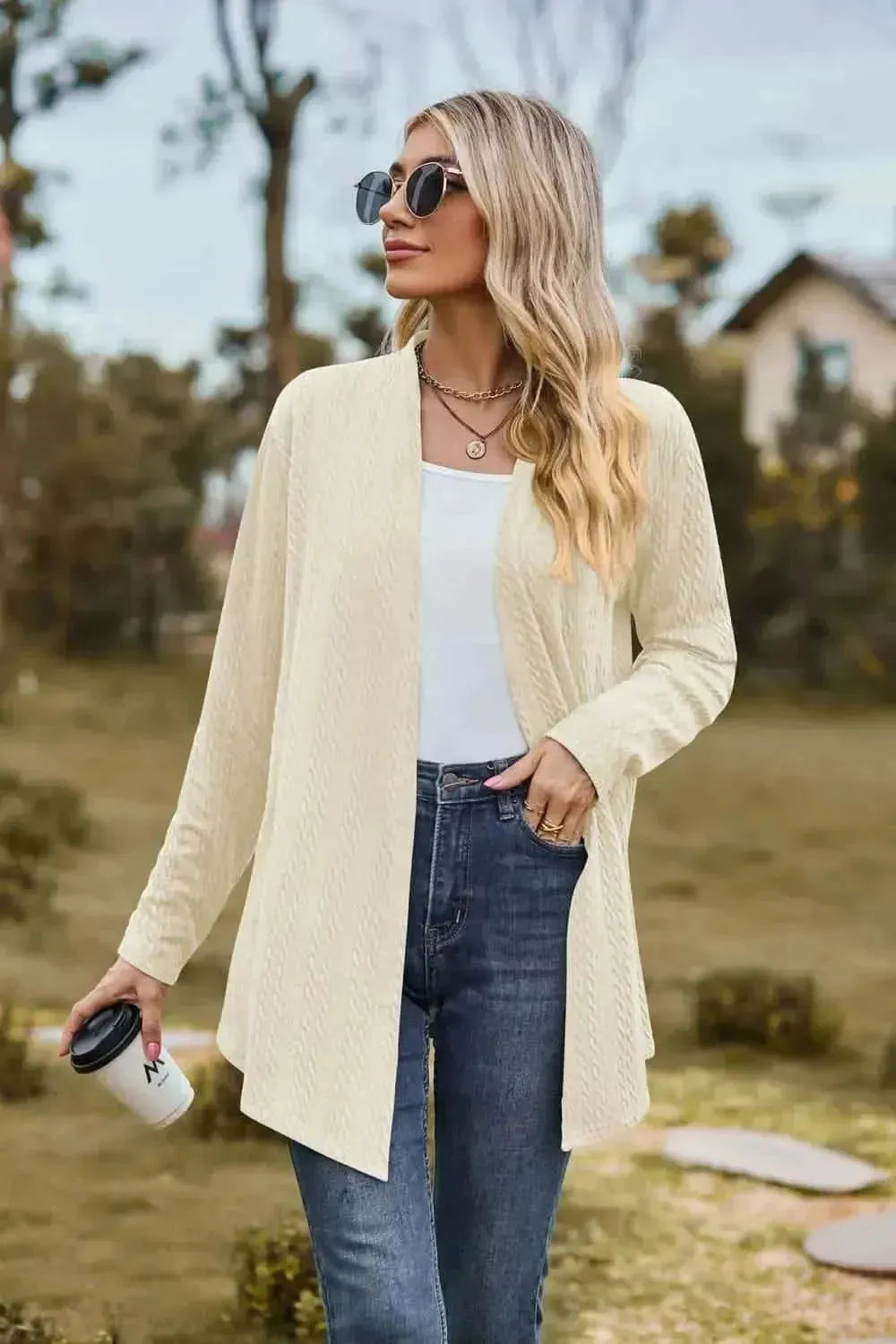 Open Front Long Sleeve Cardigan - Bad Moms Club