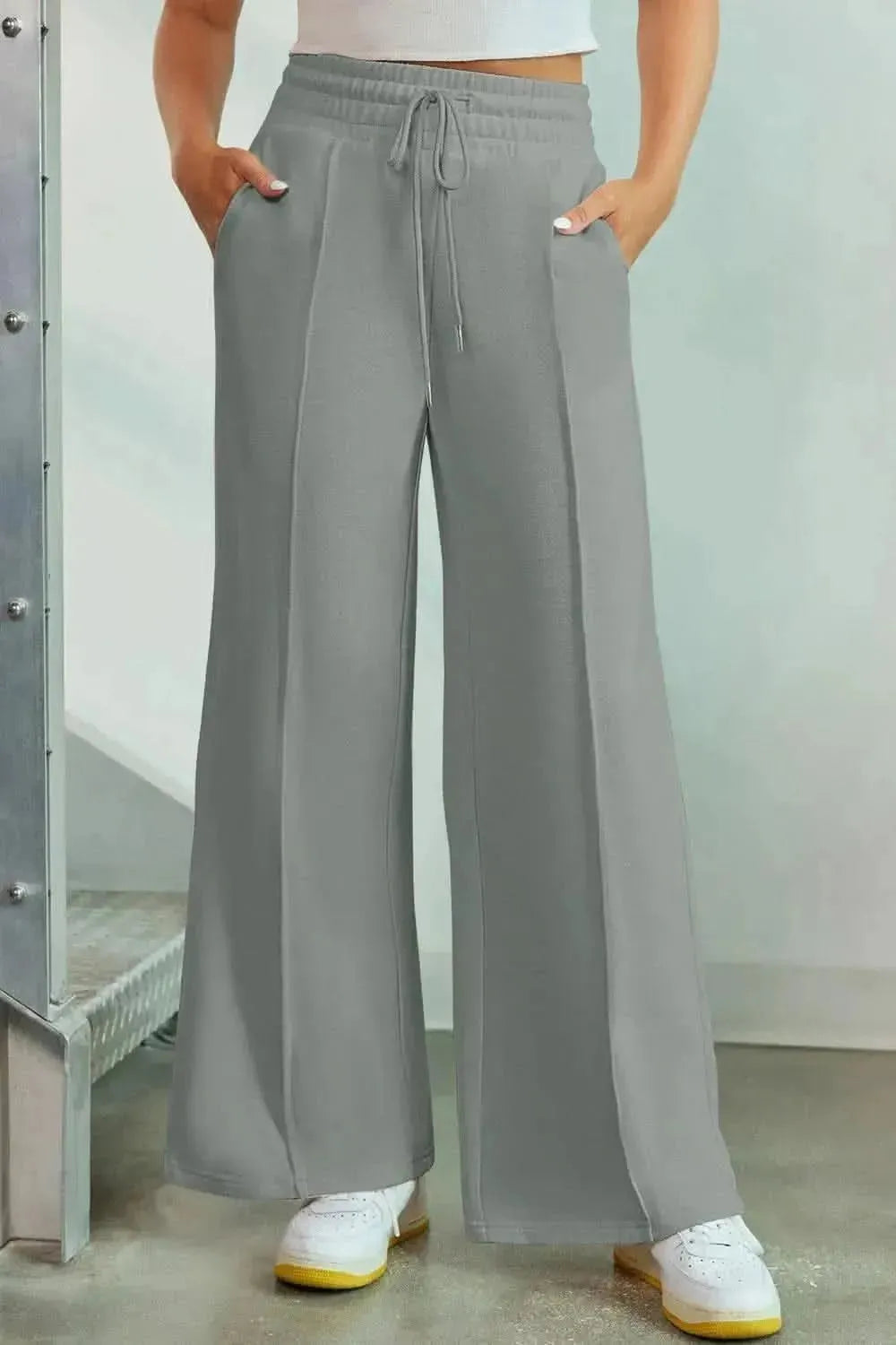 Drawstring Wide Leg Pants with Pockets - Bad Moms Club