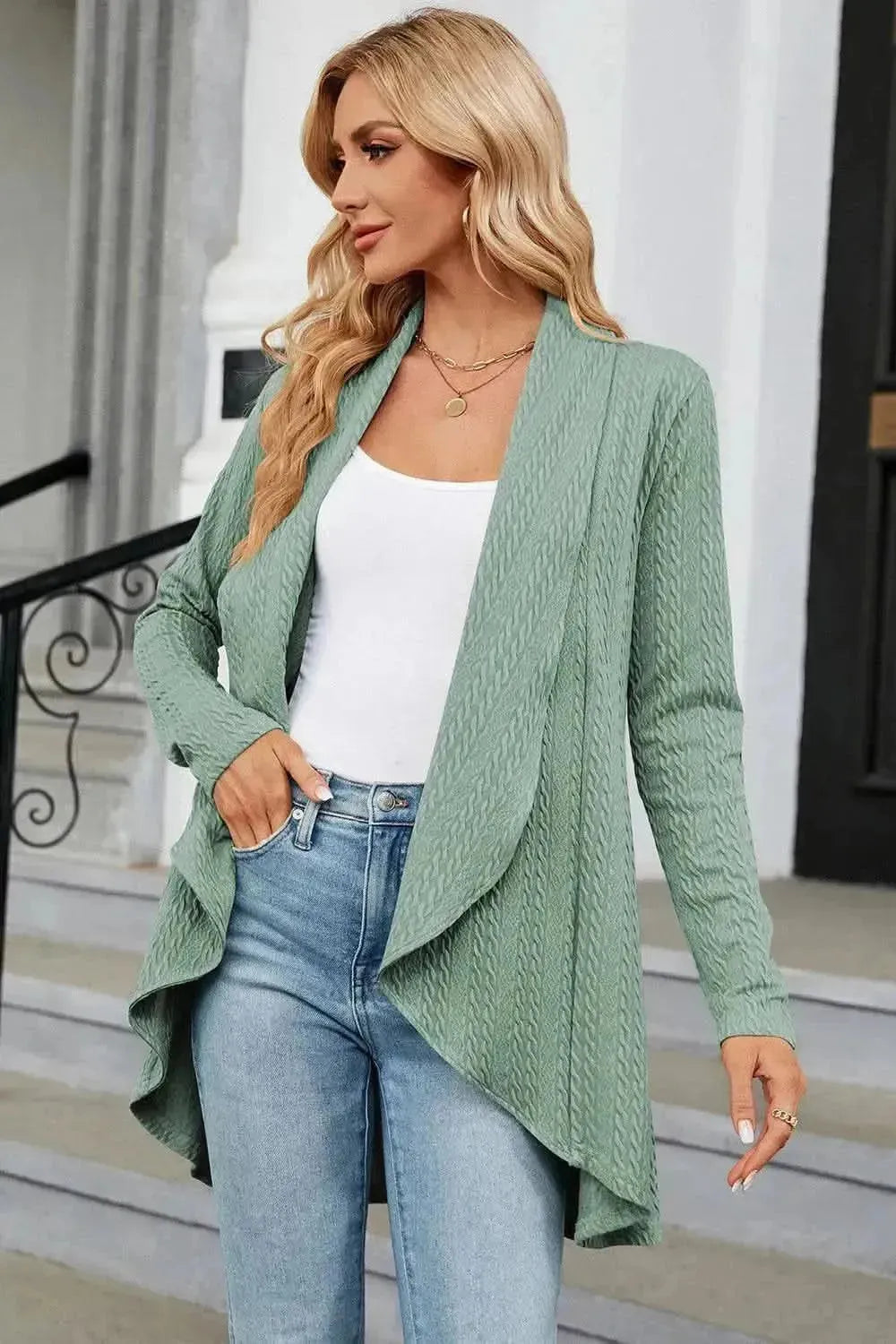 Open Front Long Sleeve Cardigan - Bad Moms Club
