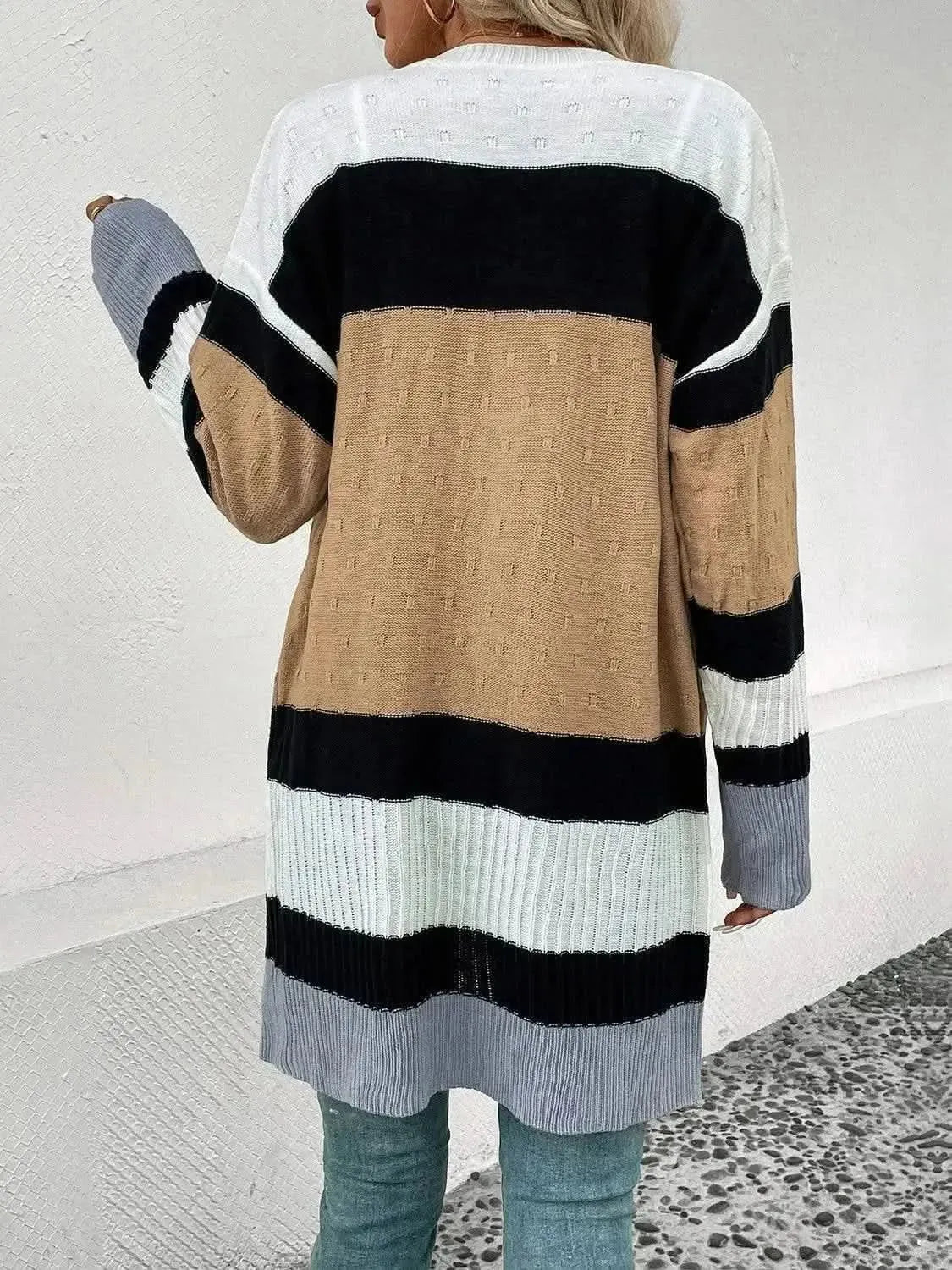 Color Block Open Front Drop Shoulder Cardigan - Bad Moms Club