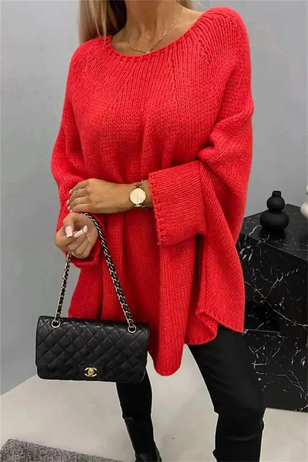 Round Neck Batwing Sleeve Sweater - Bad Moms Club
