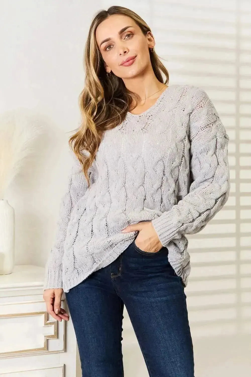 Woven Right Cable-Knit Hooded Sweater - Bad Moms Club