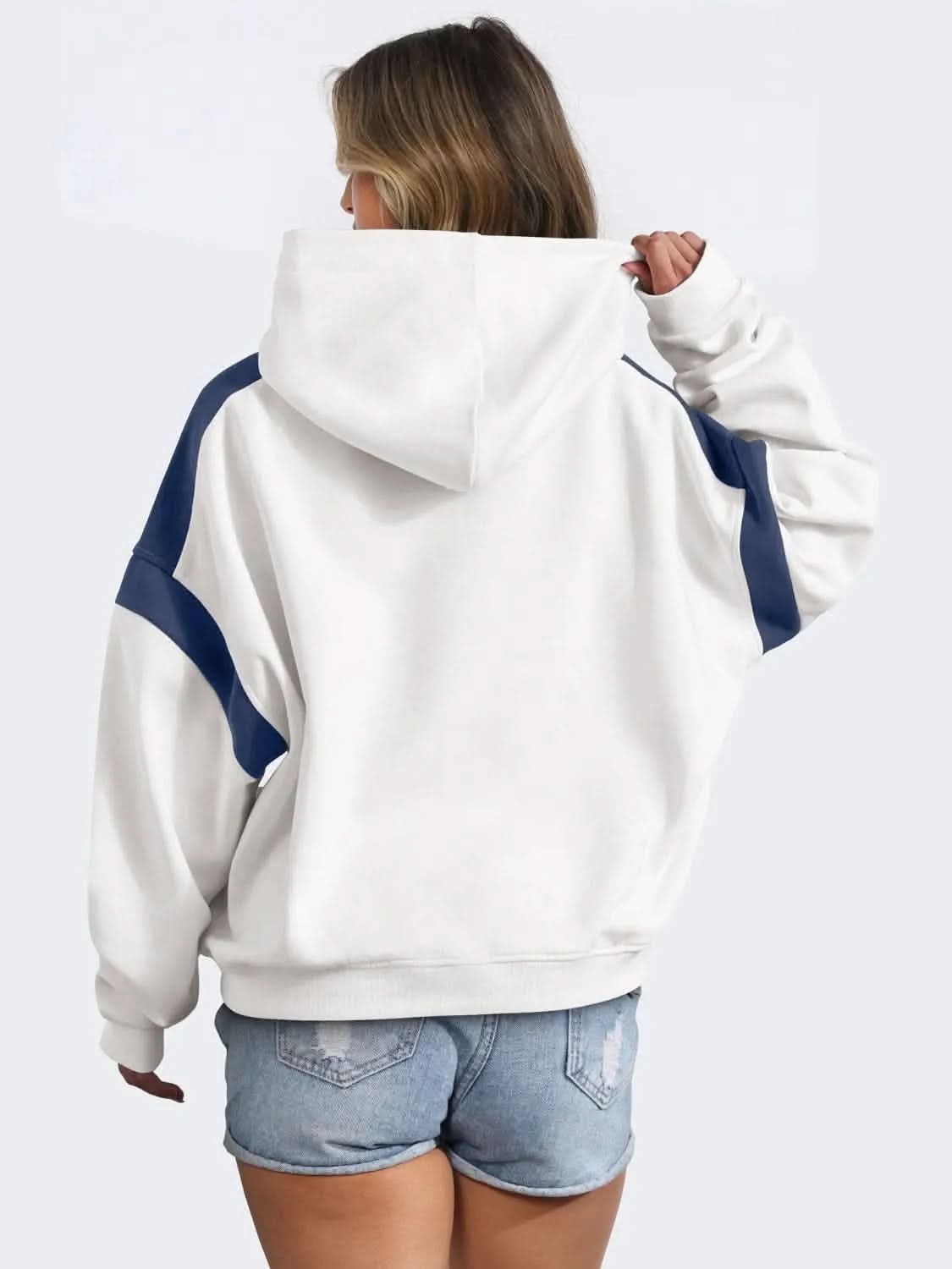 Contrast Dropped Shoulder Long Sleeve Hoodie - Bad Moms Club