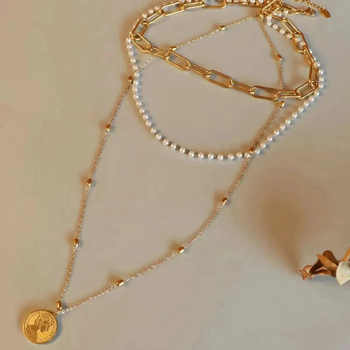Synthetic Pearl Titanium Steel Three-Layered Necklace - Bad Moms Club