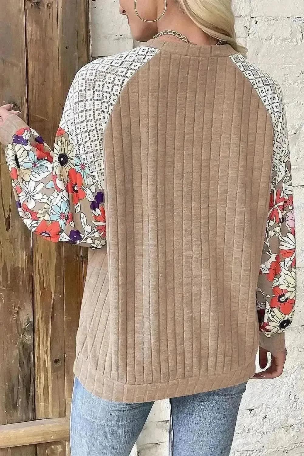 Printed Round Neck Long Sleeve Top - Bad Moms Club