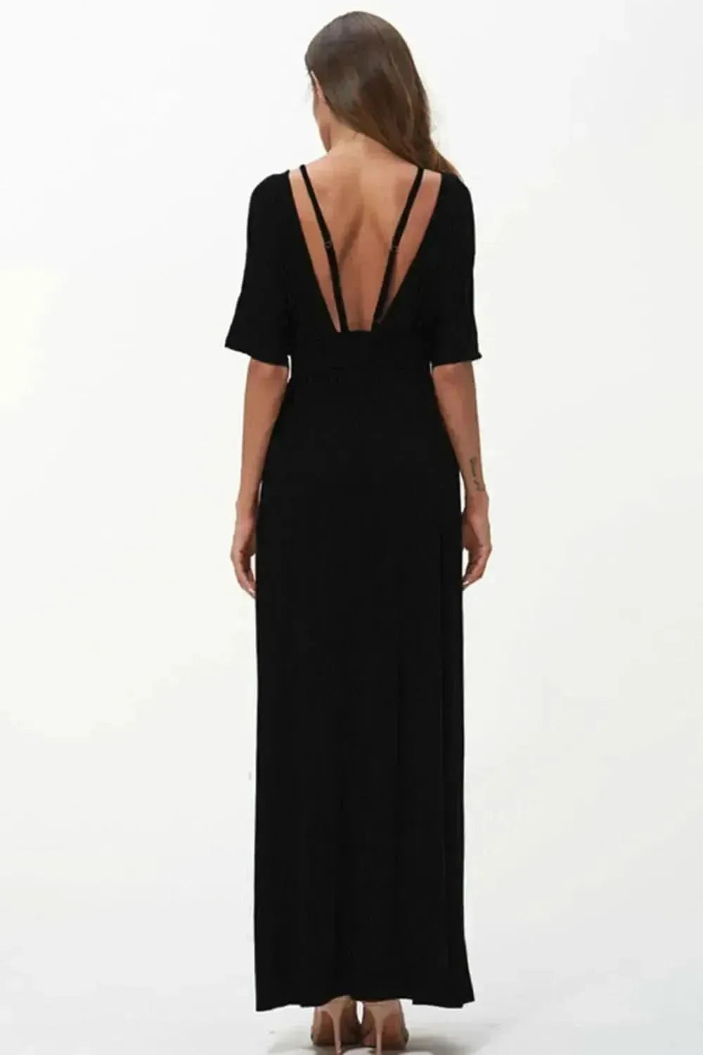 Shiny Strappy Neck Maxi Dress - Bad Moms Club