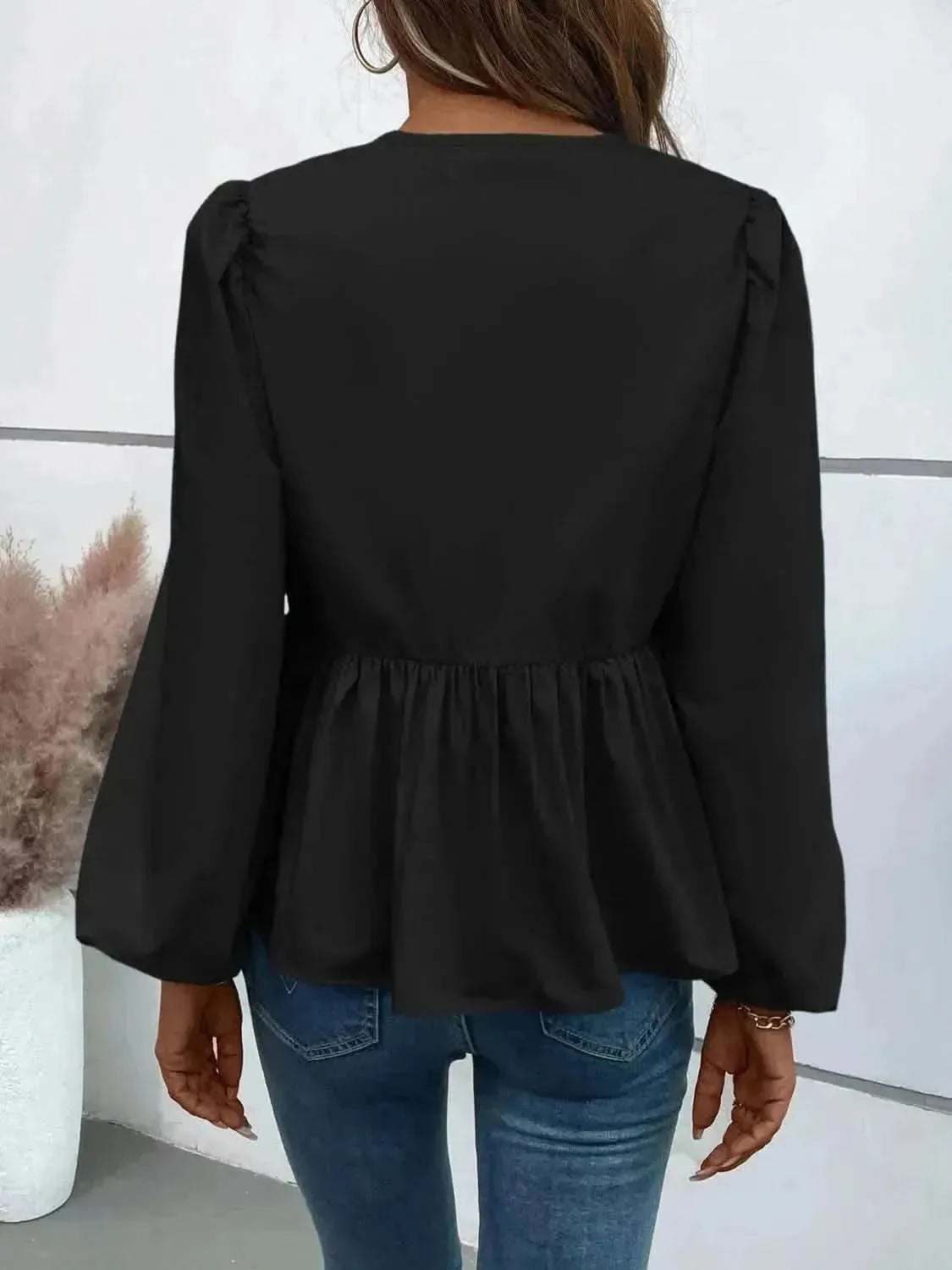 Ivy Lane Peplum Tied Long Sleeve Blouse - Bad Moms Club