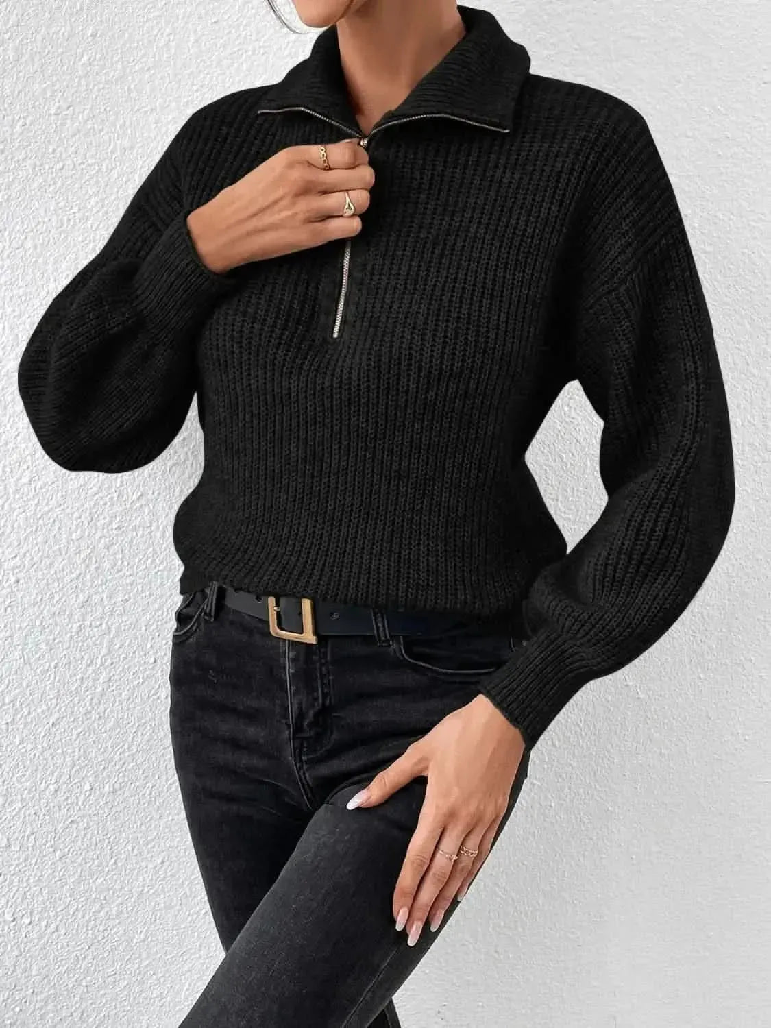 Honey Half Zip Dropped Shoulder Sweater - Bad Moms Club