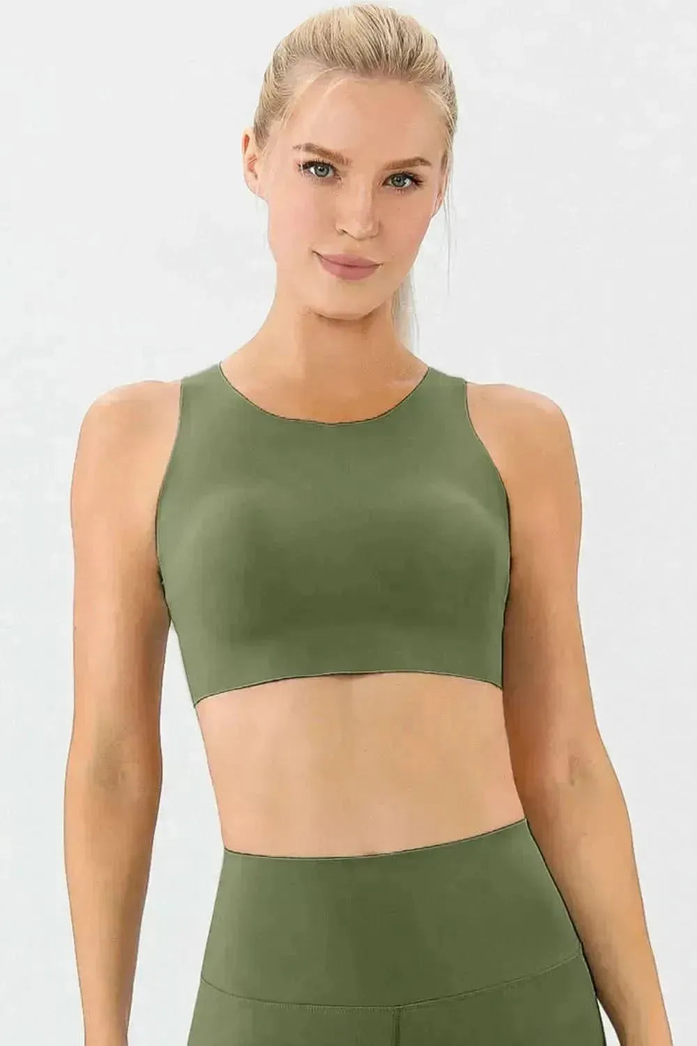 Round Neck Wide Strap Active Bra - Bad Moms Club