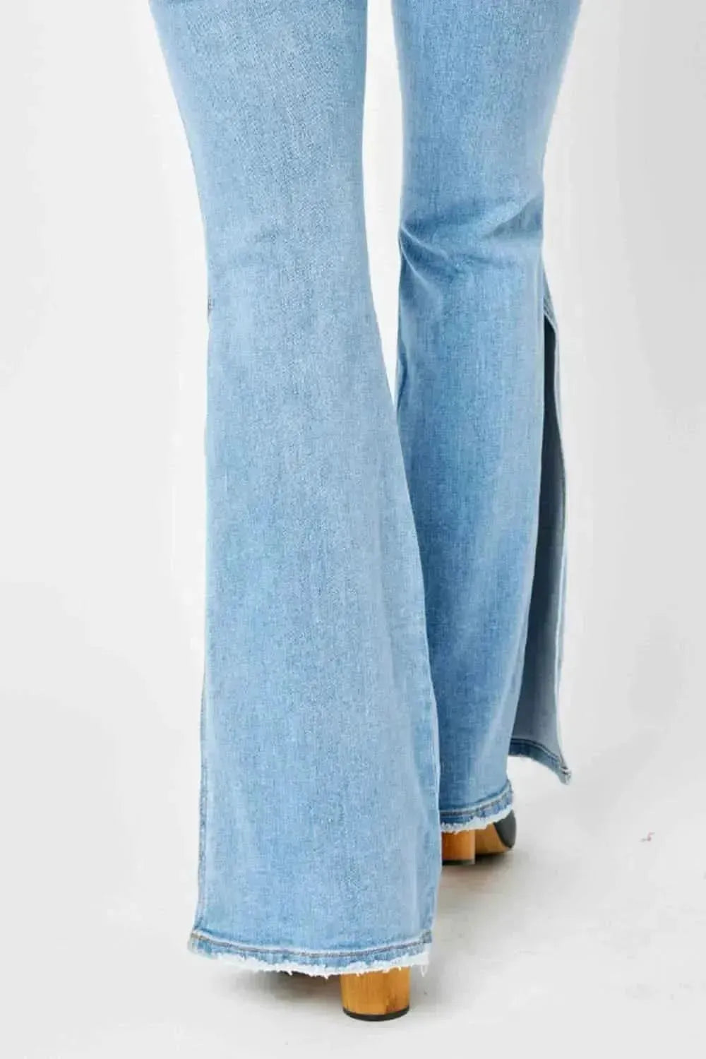 Judy Blue Full Size Mid Rise Raw Hem Slit Flare Jeans - Bad Moms Club
