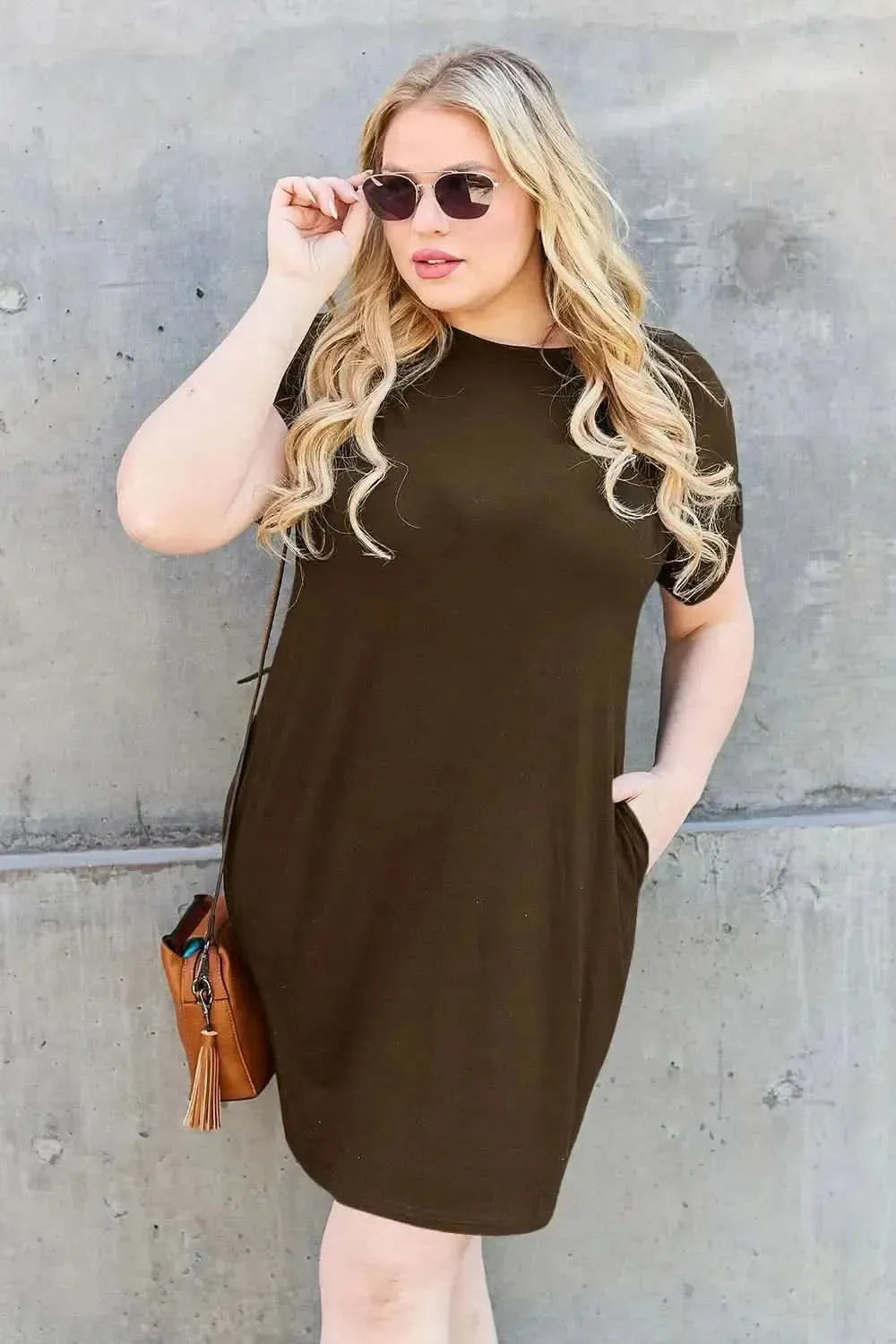 Basic Bae Full Size Round Neck Short Sleeve Dress with Pockets - Bad Moms Club