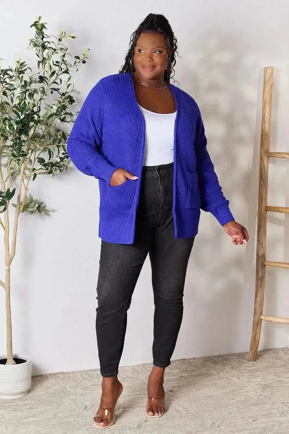Zenana Full Size Waffle-Knit Open Front Cardigan - Bad Moms Club