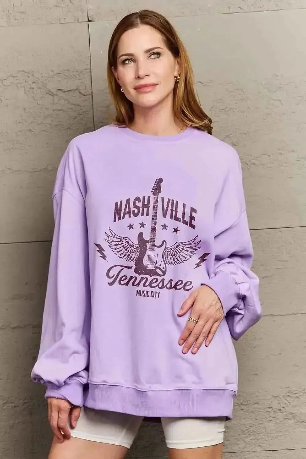 Simply Love Simply Love Full Size NASHVILLE TENNESSEE MUSIC CITY Graphic Sweatshirt - Bad Moms Club