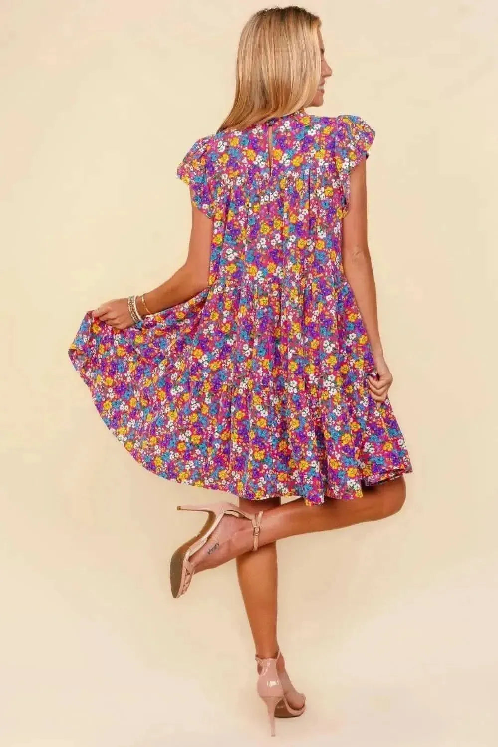Haptics Frilled Mock Neck Ditsy Floral Dress - Bad Moms Club